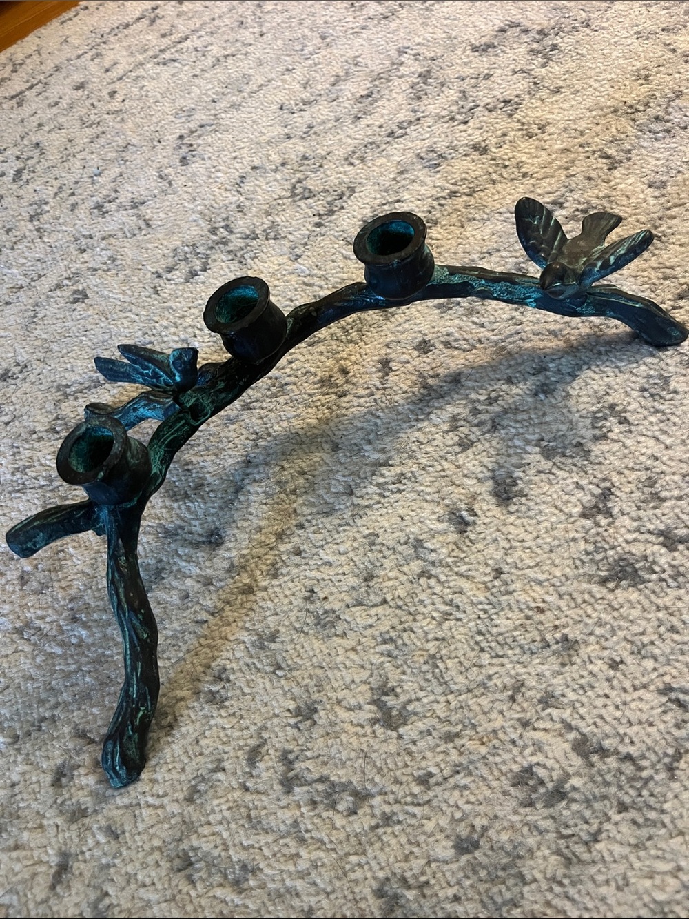 Patina Metal cast iron Bird & Branch 3-Holder Candle Centerpiece